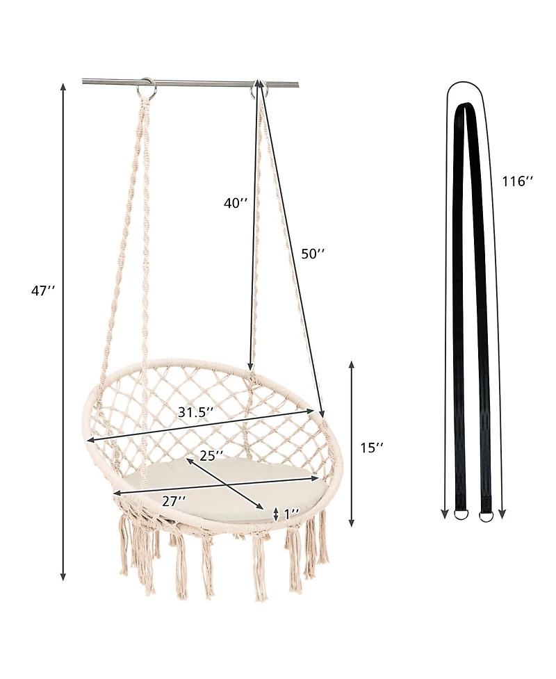 Gymax Hammock Swing Chair with Cushion Hanging Hardware Kit Indoor Outdoor