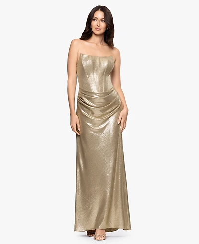 Betsy & Adam Women's Shiny Foil Strapless Dress