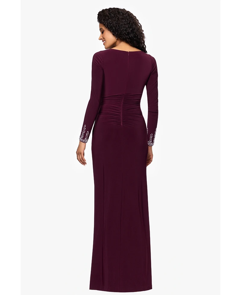 Betsy & Adam Women's Long Sleeve Beaded Cuff Dress