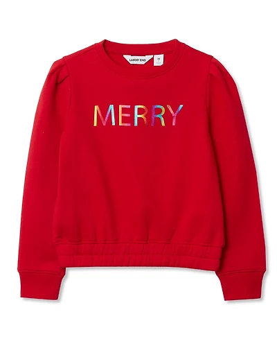 Lands' End Girls Puff Shoulder Crew Neck Sweatshirt