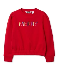 Lands' End Girls Puff Shoulder Crew Neck Sweatshirt