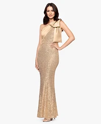 Betsy & Adam Women's Sequined One Shoulder Gown