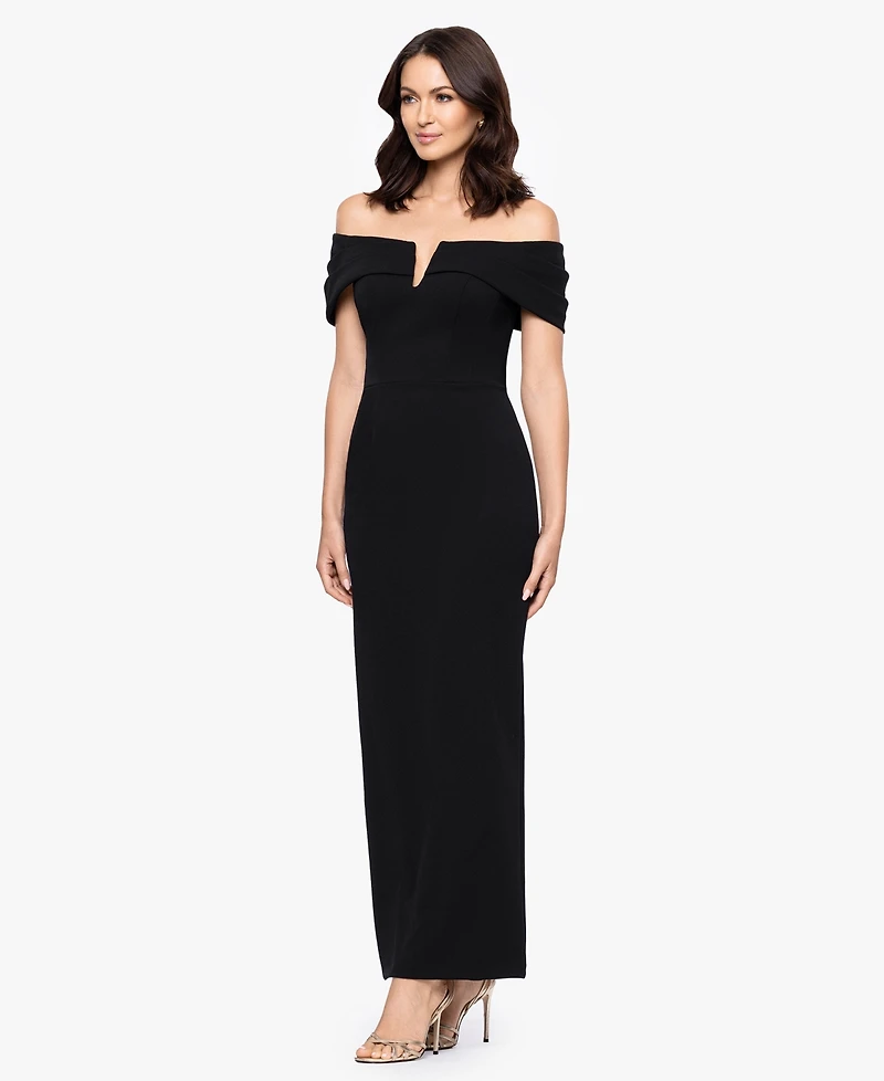Betsy & Adam Women's Long Scuba Crepe Off-The-Shoulder Dress