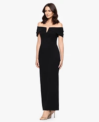 Betsy & Adam Women's Long Scuba Crepe Off-The-Shoulder Dress