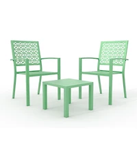 gaomon 3 Pcs Green Patio Bistro Set, Outdoor Stackable Steel Chairs & Square Coffee Table for Balcony, Porch, Garden, Lawn