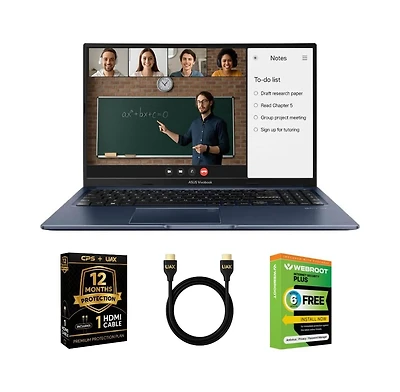 Asus VivoBook 15" Fhd Student Laptop Bundle, Fast Ryzen 5, 8GB Ram, 512GB Ssd, Lightweight for Campus and School, Webcam w/Shutter, Aux Hdmi Cabl