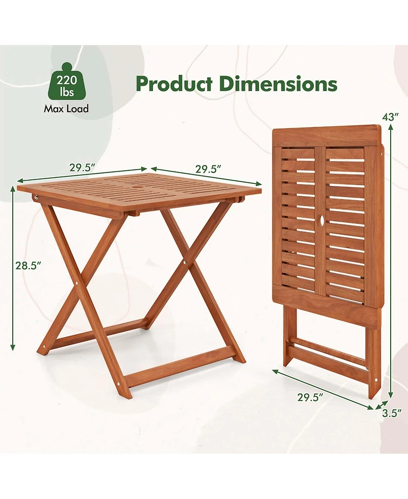 Costway 29.5" x 29.5" Patio Dining Table with Teak Painting 2" Umbrella Hole