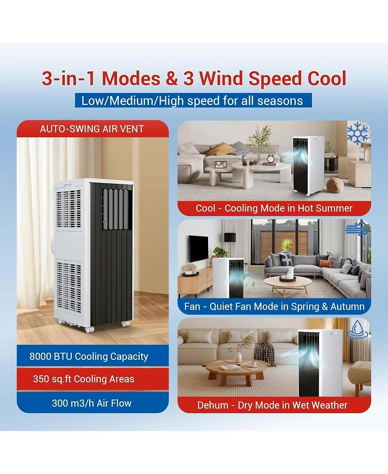 gaomon 8,000 Btu Portable Ac - New Model, Compact, Lightweight, Easy to Move with Wheels, Quiet Operation, Includes Window Venting Kit