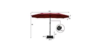 15 Feet Double-Sided Twin Patio Umbrella with Crank and Base