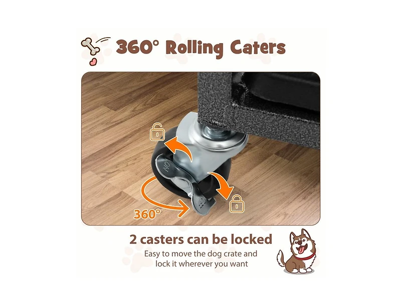 38 Inch Foldable Heavy-Duty Metal Dog Cage with Lockable Rolling Casters and Tray