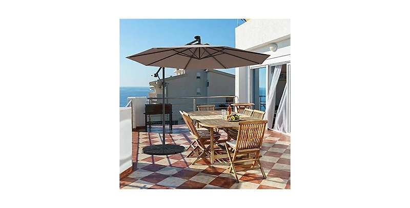 10 Feet 360° Rotation Solar Powered Led Patio Offset Umbrella without Weight Base