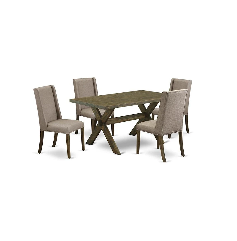 East West Furniture 5-Piece rectangular Dinette Set Included 4 Parson chairs Upholstered Nails Head Seat and Stylish Chair Back and Rectangular dining