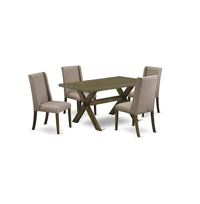 East West Furniture 5-Piece rectangular Dinette Set Included 4 Parson chairs Upholstered Nails Head Seat and Stylish Chair Back and Rectangular dining