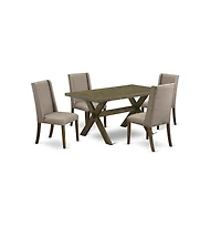 East West Furniture 5-Piece rectangular Dinette Set Included 4 Parson chairs Upholstered Nails Head Seat and Stylish Chair Back and Rectangular dining