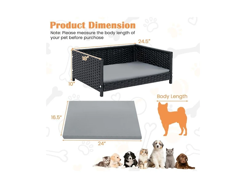 Rattan Dog Bed with Waterproof Soft Cushion for Medium and Small Dogs and Cats