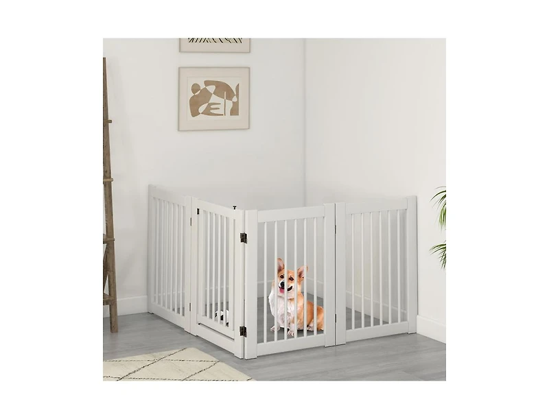 30 Inch Tall 4-Panel Freestanding Wooden Pet Gate Dog Fence