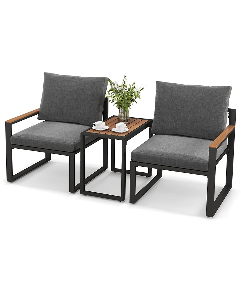 Gymax 3 Pcs Patio Furniture Set Weatherproof Outdoor Conversation Set w/ Soft Cushions