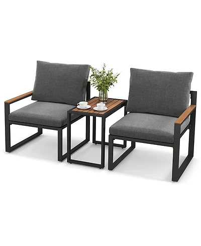 Gymax 3 Pcs Patio Furniture Set Weatherproof Outdoor Conversation Set w/ Soft Cushions