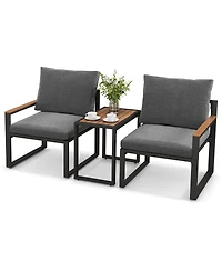 Gymax 3 Pcs Patio Furniture Set Weatherproof Outdoor Conversation Set w/ Soft Cushions
