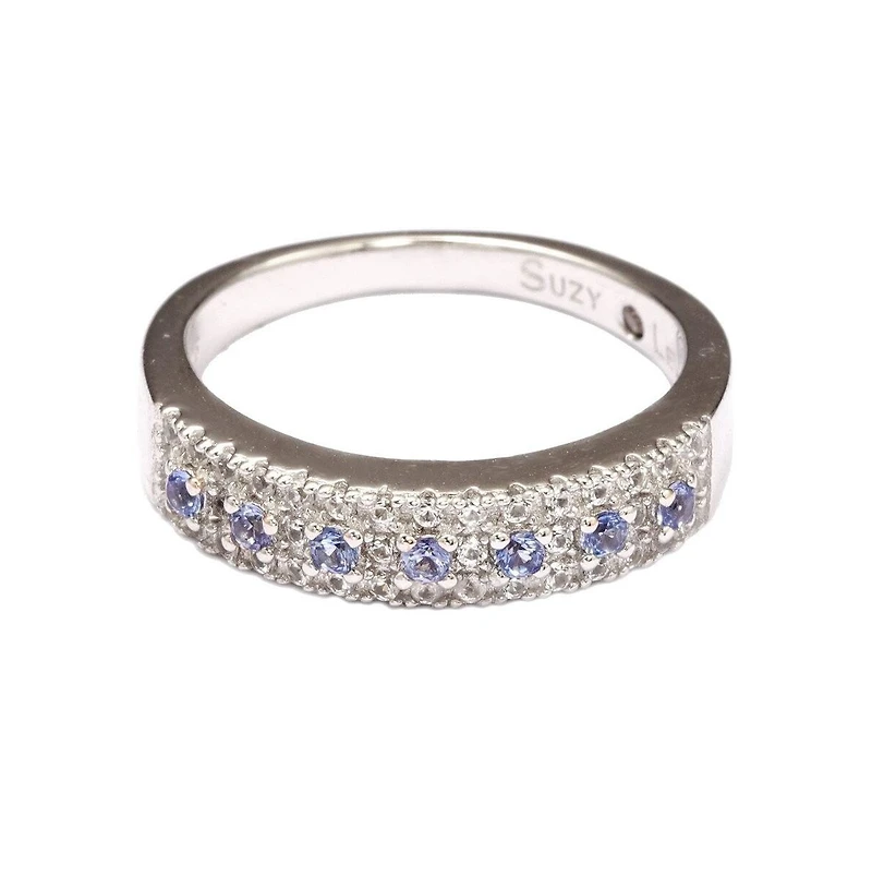 Suzy Levian New York Sterling Silver Sapphire & Created White Color-Pop Half Band Ring