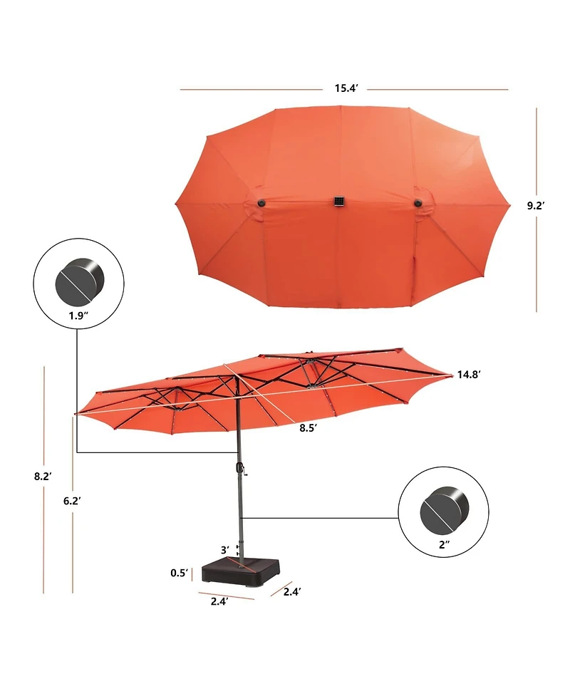 15FT Double-Sided Solar Patio Umbrella