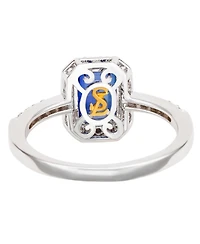 Suzy Levian Sterling Silver Emerald Cut Sapphire & Created White Halo Ring