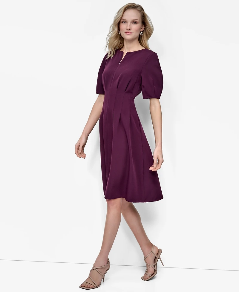 Dkny Women's Short Sleeve Crew Neck Fit & Flare Dress