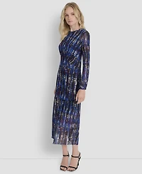 Dkny Women's Long Sleeve Crew Neck A Line Dress