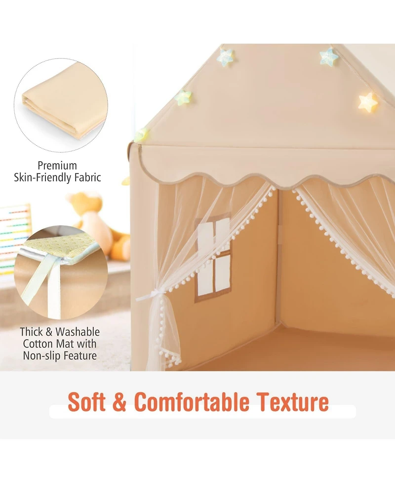 Kids Playhouse Tent with Star Lights and Mat