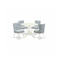 East West Furniture kitchen dining table set of 4 amazing kitchen dining chairs with Linen Fabric Baby Blue color and a beautiful dinner table with Li