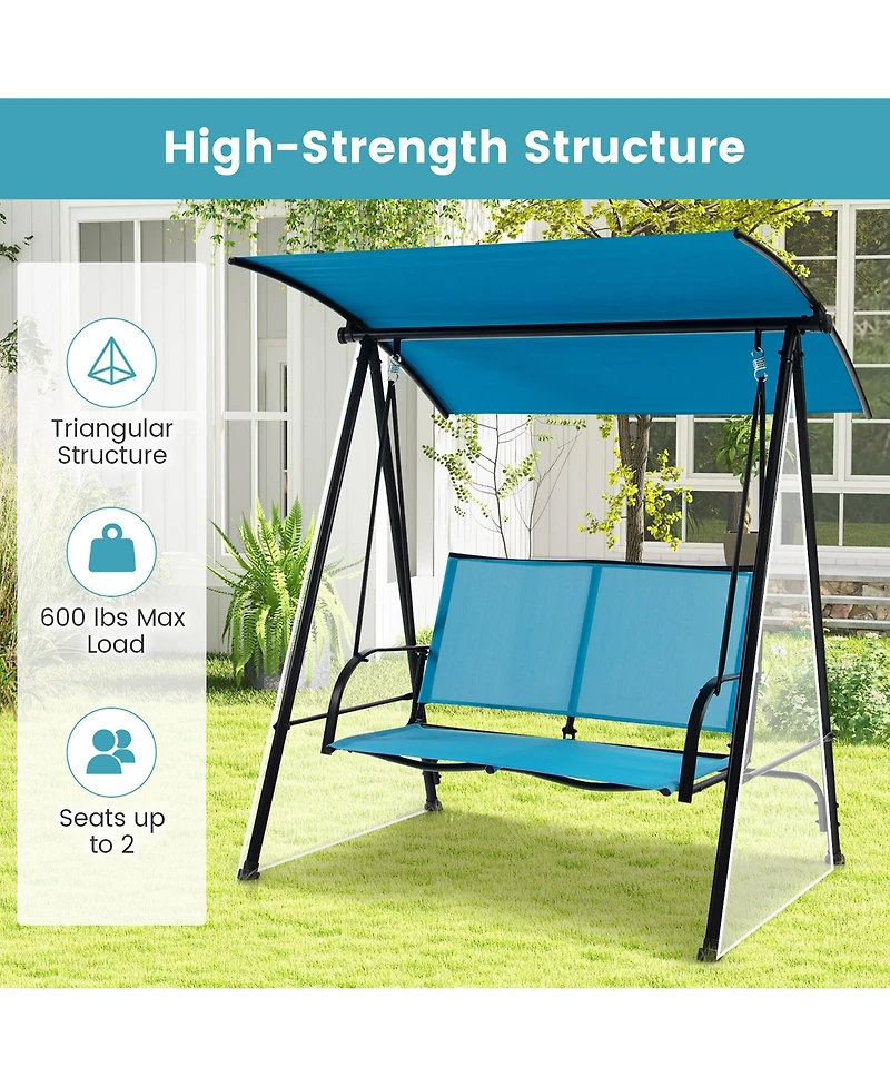 Gymax 2-Person Patio Swing Seat Bench Canopy Loveseat Outdoor
