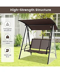 Gymax 2-Person Patio Swing Seat Bench Canopy Loveseat Outdoor
