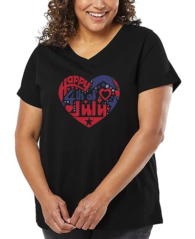 La Pop Art Plus July 4th Heart Word V-Neck T-Shirt
