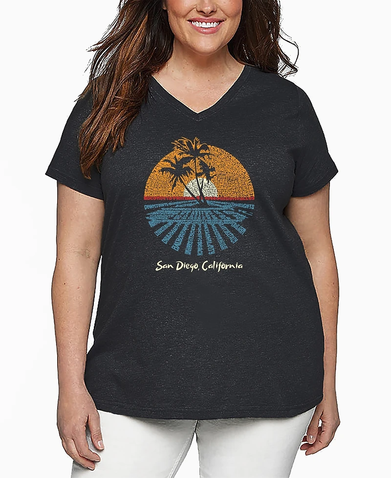 La Pop Art Plus Cities San Diego Word V-Neck T-Shirt