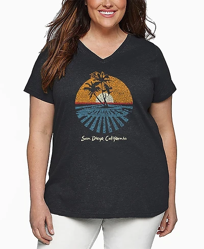 La Pop Art Plus Cities San Diego Word V-Neck T-Shirt