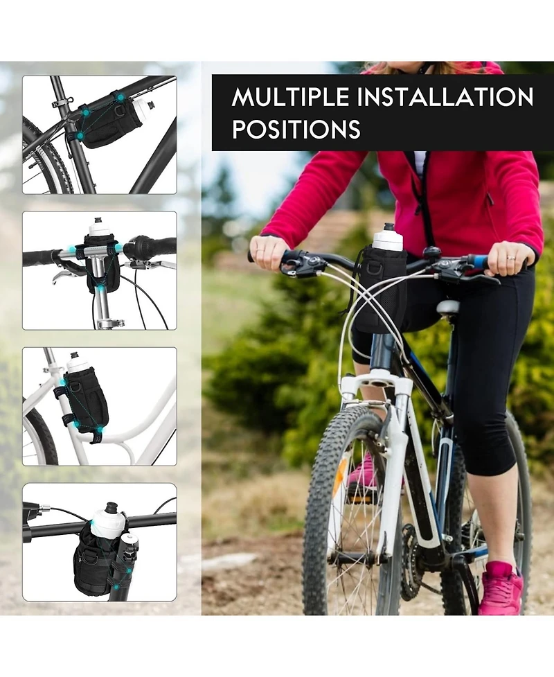 Urbanmax Bike Cup Holder, Water Bottle Holder with Mesh Pockets for Cruiser, Scooter, Mountain, Road Bike, Wheelchair