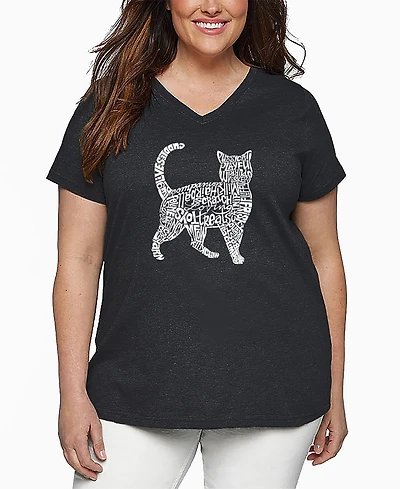 La Pop Art Plus Cat Word V-Neck T-Shirt
