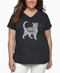 La Pop Art Plus Cat Word V-Neck T-Shirt
