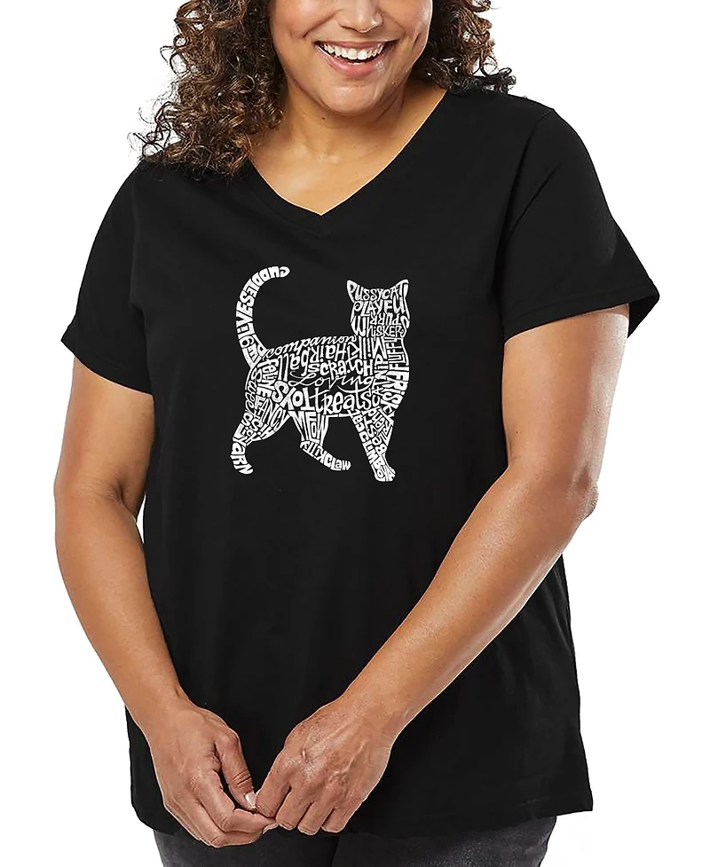 La Pop Art Plus Cat Word V-Neck T-Shirt