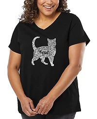 La Pop Art Plus Cat Word V-Neck T-Shirt