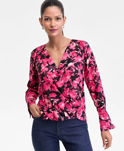I.n.c. International Concepts Women's Surplice Long-Sleeve Blouse, Exclusively at Macy's