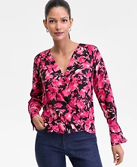 I.n.c. International Concepts Women's Surplice Long-Sleeve Blouse, Exclusively at Macy's