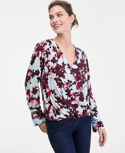 I.n.c. International Concepts Women's Surplice Long-Sleeve Blouse, Exclusively at Macy's