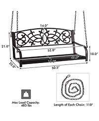 Gymax Patio Hanging Porch Swing 2-Person Outdoor Metal Swing Bench Chair w/ Chains