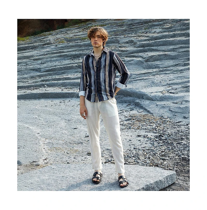 Campus Sutra Men's Prussian Blue & Ash Brown Brushed-Stripe Shirt