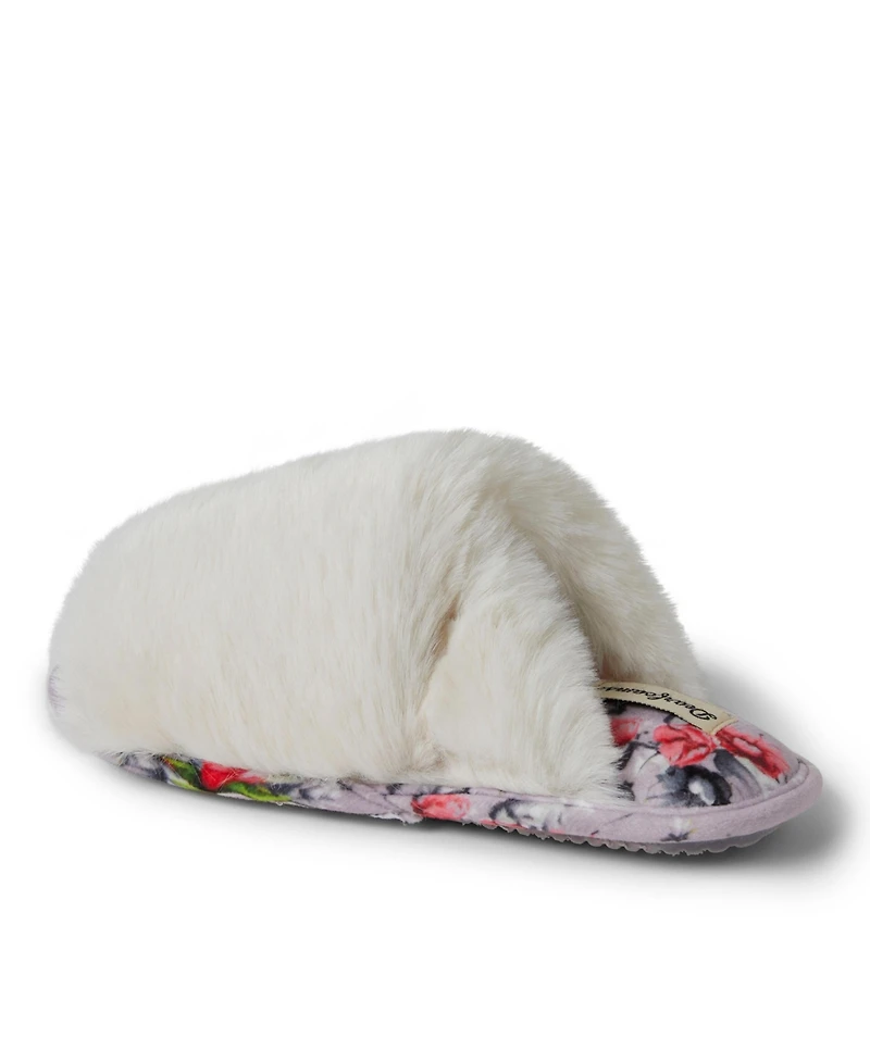 Dearfoams Women's Louise Fuzzy Cross Band Slide Slipper with Eyemask Gift Set