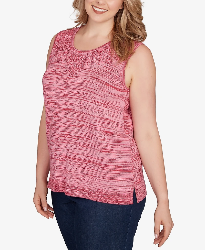 Ruby Rd. Plus Marled Knit Embroidered Tank Sweater