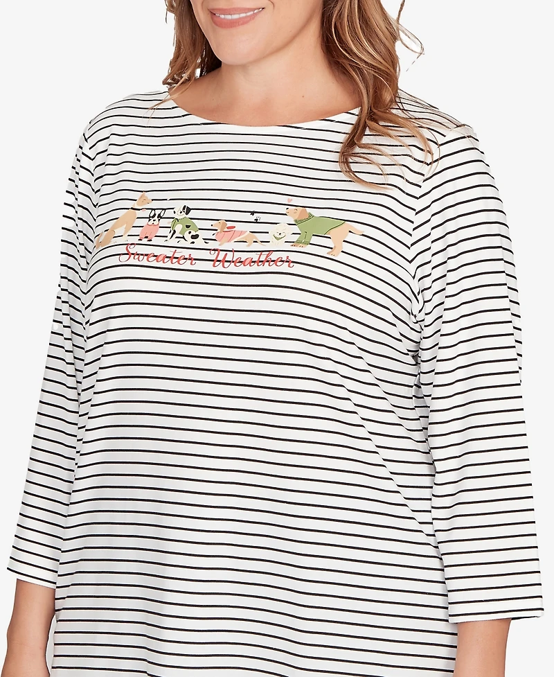 Ruby Rd. Plus Holiday Dogs Striped Knit Top