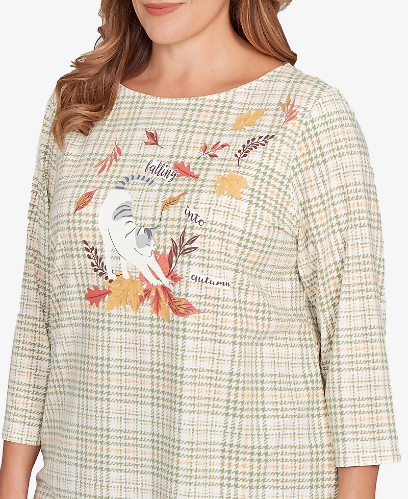 Ruby Rd. Plus Autumn Cat Houndstooth Top