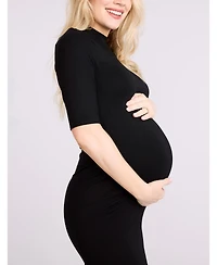Motherhood Maternity Women's Mock Neck 3/4 Sleeve Ribbed Maxi Dress